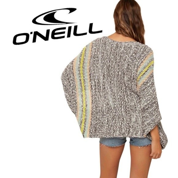 O’Neill Oversized Striped Knit Sweater Women’s XS/S Gray Multicolor Boho Top - Picture 4 of 14